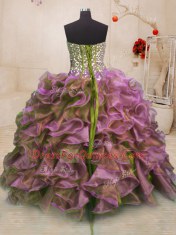 Multi-color Sleeveless Floor Length Beading and Ruffles Side Zipper Quinceanera Dress