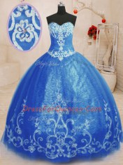 Simple Beading and Appliques Quinceanera Dress Blue Lace Up Sleeveless Floor Length
