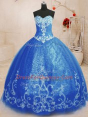 Simple Beading and Appliques Quinceanera Dress Blue Lace Up Sleeveless Floor Length