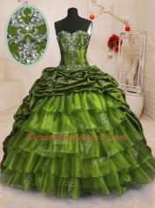 Decent Pick Ups Ruffled With Train Olive Green Vestidos de Quinceanera Sweetheart Sleeveless Sweep Train Lace Up
