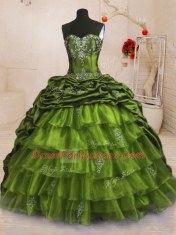 Decent Pick Ups Ruffled With Train Olive Green Vestidos de Quinceanera Sweetheart Sleeveless Sweep Train Lace Up