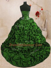 Dazzling Pick Ups Ruffled Sweetheart Sleeveless Sweep Train Lace Up Sweet 16 Quinceanera Dress Organza and Taffeta