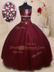 Delicate Burgundy Sleeveless Beading Floor Length Sweet 16 Quinceanera Dress Delicate Burgundy Sleeveless Beading Floor Length Sweet 16 Quinceanera Dress