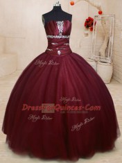 Delicate Burgundy Sleeveless Beading Floor Length Sweet 16 Quinceanera Dress