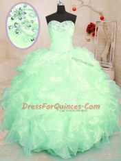 Organza Lace Up Sweetheart Sleeveless Floor Length 15 Quinceanera Dress Beading and Ruffles