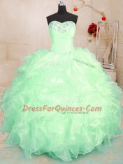 Organza Lace Up Sweetheart Sleeveless Floor Length 15 Quinceanera Dress Beading and Ruffles