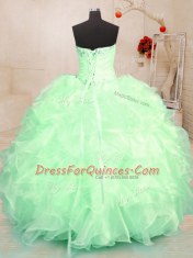 Organza Lace Up Sweetheart Sleeveless Floor Length 15 Quinceanera Dress Beading and Ruffles