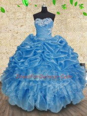 Sumptuous Baby Blue Sleeveless Organza Lace Up Sweet 16 Quinceanera Dress for Military Ball and Sweet 16 and Quinceanera