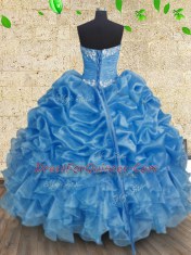 Sumptuous Baby Blue Sleeveless Organza Lace Up Sweet 16 Quinceanera Dress for Military Ball and Sweet 16 and Quinceanera