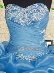 Sumptuous Baby Blue Sleeveless Organza Lace Up Sweet 16 Quinceanera Dress for Military Ball and Sweet 16 and Quinceanera