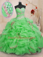 Beautiful Sleeveless Brush Train Beading and Ruffles With Train Sweet 16 Quinceanera Dress