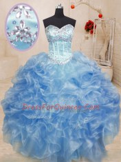 Most Popular Floor Length Light Blue Quince Ball Gowns Sweetheart Sleeveless Lace Up