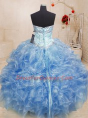 Most Popular Floor Length Light Blue Quince Ball Gowns Sweetheart Sleeveless Lace Up