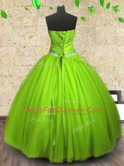 Amazing Ball Gowns Tulle Strapless Sleeveless Appliques and Ruching Floor Length Zipper 15 Quinceanera Dress