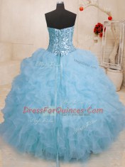 Organza Sweetheart Sleeveless Lace Up Beading and Ruffles Sweet 16 Quinceanera Dress in Baby Blue