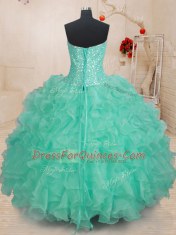 Apple Green Organza Lace Up Sweetheart Sleeveless Floor Length Quinceanera Dress Beading and Ruffles