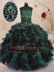 Modest Sleeveless Lace Up Floor Length Beading and Ruffles 15th Birthday Dress
