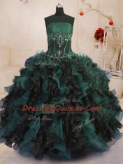 Modest Sleeveless Lace Up Floor Length Beading and Ruffles 15th Birthday Dress