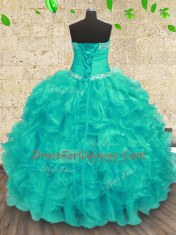 Fitting Sweetheart Sleeveless Lace Up Vestidos de Quinceanera Turquoise Organza
