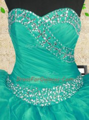 Fitting Sweetheart Sleeveless Lace Up Vestidos de Quinceanera Turquoise Organza