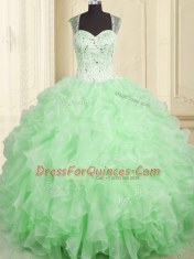 Straps Lace Up Beading and Ruffles Sweet 16 Dress Sleeveless