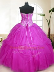 Tulle Sweetheart Sleeveless Lace Up Sequins and Pick Ups Quinceanera Dress in Fuchsia