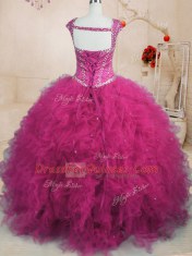 Graceful Tulle Cap Sleeves Floor Length Quinceanera Dress and Beading and Ruffles