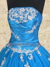 Blue Sleeveless Tulle Lace Up Quinceanera Gowns for Military Ball and Sweet 16 and Quinceanera