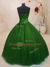 Admirable Tulle Strapless Sleeveless Lace Up Beading Sweet 16 Quinceanera Dress in Green
