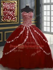 With Train Ball Gowns Sleeveless Burgundy Quinceanera Gown Brush Train Lace Up