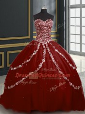 With Train Ball Gowns Sleeveless Burgundy Quinceanera Gown Brush Train Lace Up