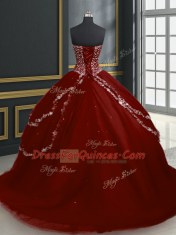With Train Ball Gowns Sleeveless Burgundy Quinceanera Gown Brush Train Lace Up