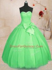 Ball Gowns Sweetheart Sleeveless Tulle Floor Length Lace Up Beading and Bowknot Sweet 16 Quinceanera Dress