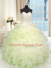 Fashionable Sweetheart Sleeveless Lace Up 15th Birthday Dress Light Yellow Organza