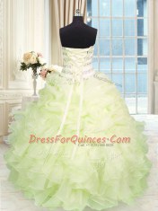 Fashionable Sweetheart Sleeveless Lace Up 15th Birthday Dress Light Yellow Organza
