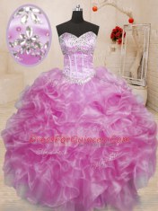 Deluxe Sleeveless Beading and Ruffles Lace Up 15 Quinceanera Dress