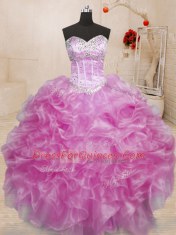 Deluxe Sleeveless Beading and Ruffles Lace Up 15 Quinceanera Dress