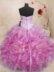 Deluxe Sleeveless Beading and Ruffles Lace Up 15 Quinceanera Dress