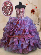 Sleeveless Lace Up Floor Length Beading and Ruffles 15 Quinceanera Dress