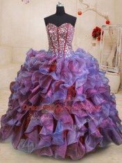 Sleeveless Lace Up Floor Length Beading and Ruffles 15 Quinceanera Dress