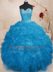 Decent Sleeveless Lace Up Floor Length Beading and Ruffles Sweet 16 Quinceanera Dress