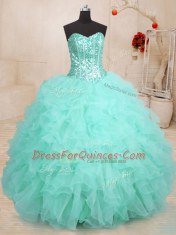 Romantic Apple Green Sweetheart Lace Up Beading and Ruffles Quinceanera Gown Sleeveless