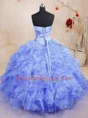 Fine Floor Length Lace Up Sweet 16 Dresses Light Blue for Military Ball and Sweet 16 and Quinceanera with Beading and Ruffles