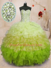 Multi-color Sweetheart Neckline Beading and Ruffles Quinceanera Dress Sleeveless Lace Up