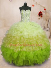 Multi-color Sweetheart Neckline Beading and Ruffles Quinceanera Dress Sleeveless Lace Up