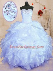 Great Floor Length Lavender Quinceanera Dresses Organza Sleeveless Beading and Ruffles