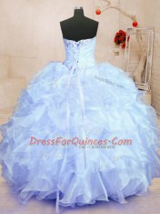 Great Floor Length Lavender Quinceanera Dresses Organza Sleeveless Beading and Ruffles