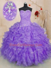 Stunning Lavender Sleeveless Organza Lace Up Vestidos de Quinceanera for Military Ball and Sweet 16 and Quinceanera