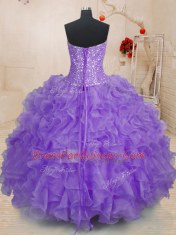 Stunning Lavender Sleeveless Organza Lace Up Vestidos de Quinceanera for Military Ball and Sweet 16 and Quinceanera