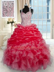 Floor Length Red 15 Quinceanera Dress Straps Sleeveless Zipper